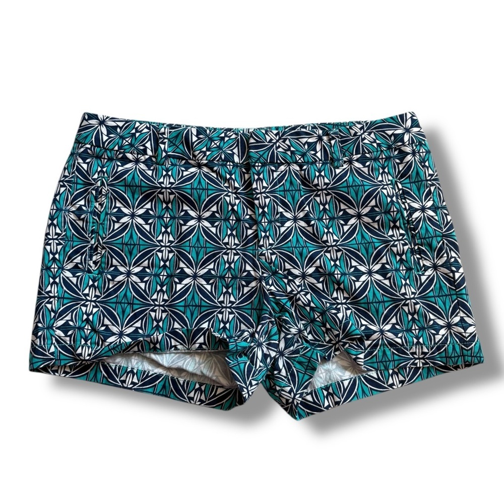 Stylus Island Teal Geometric Retro Flat Front Shorts 3.5 inch Inseam size 10